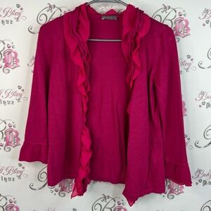 Per Una cardigan ruffle frilly open front pink bright Fuchsia Ruffled Cardigan